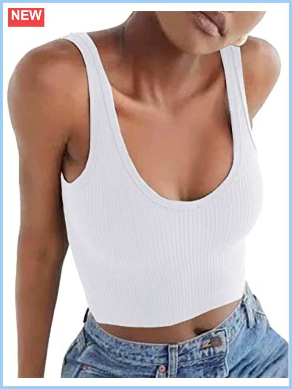 Women's Ribbed Fitted Crop Tank Top Sleeveless Scoop Neck Cotton